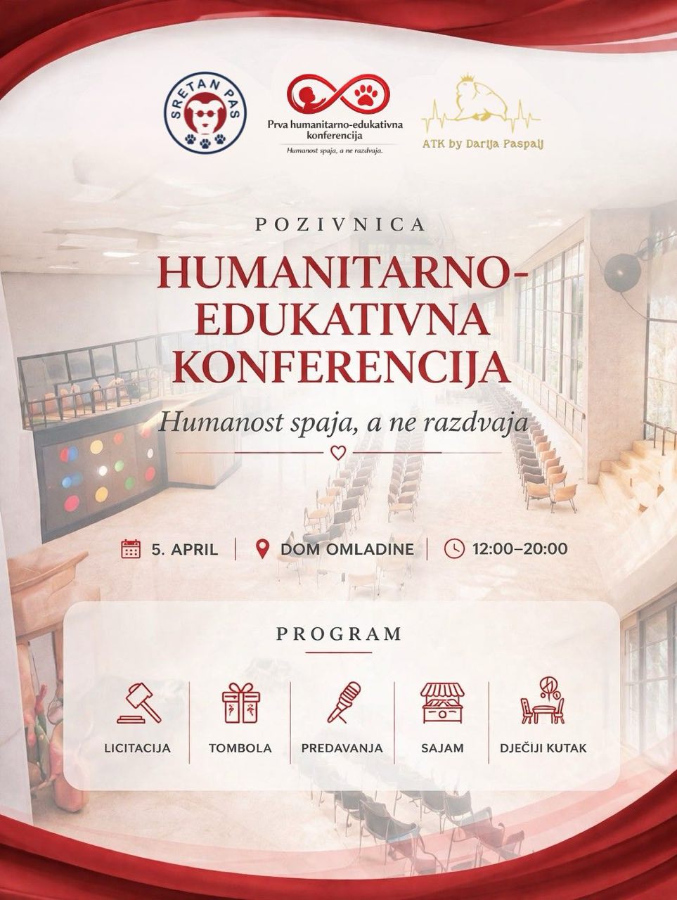 Pozivnica - Humanitarno-edukativna konferencija, 5. april, Dom omladine
